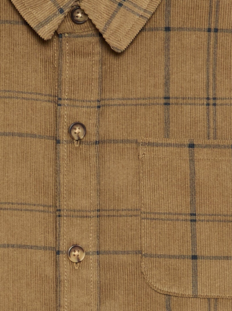 Camisa xadrez de bombazina Caqui - Kiabi