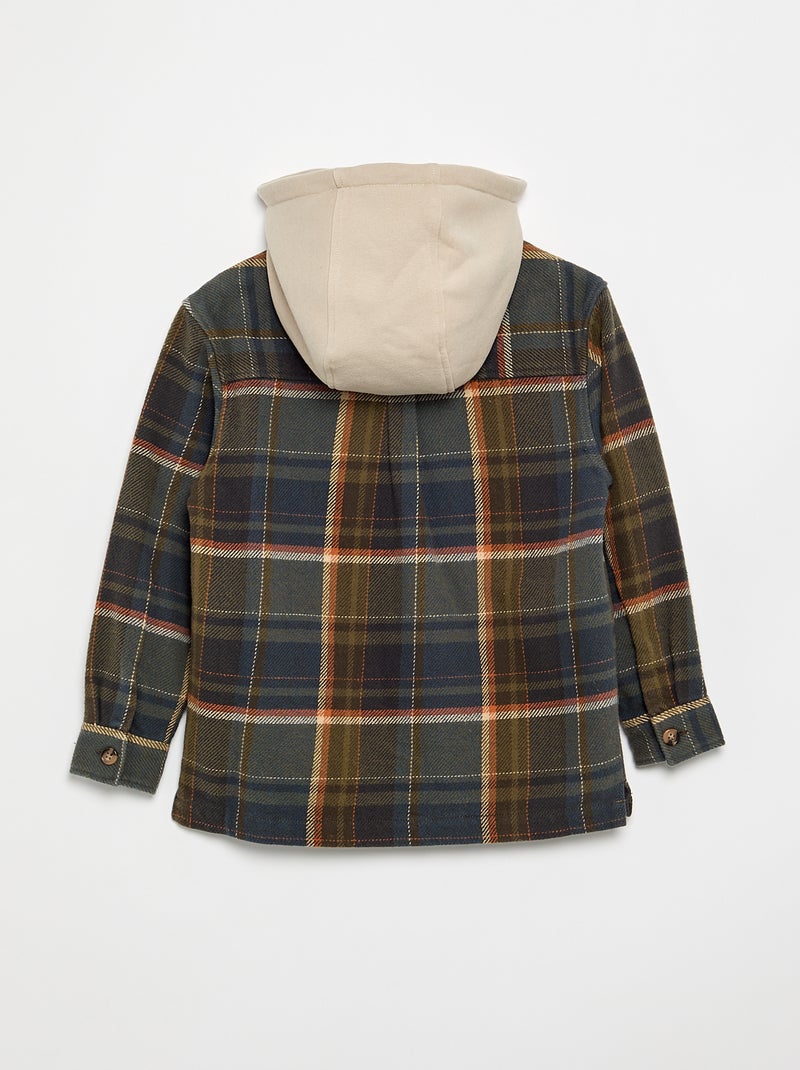 Camisa xadrez de flanela com capuz Caqui - Kiabi