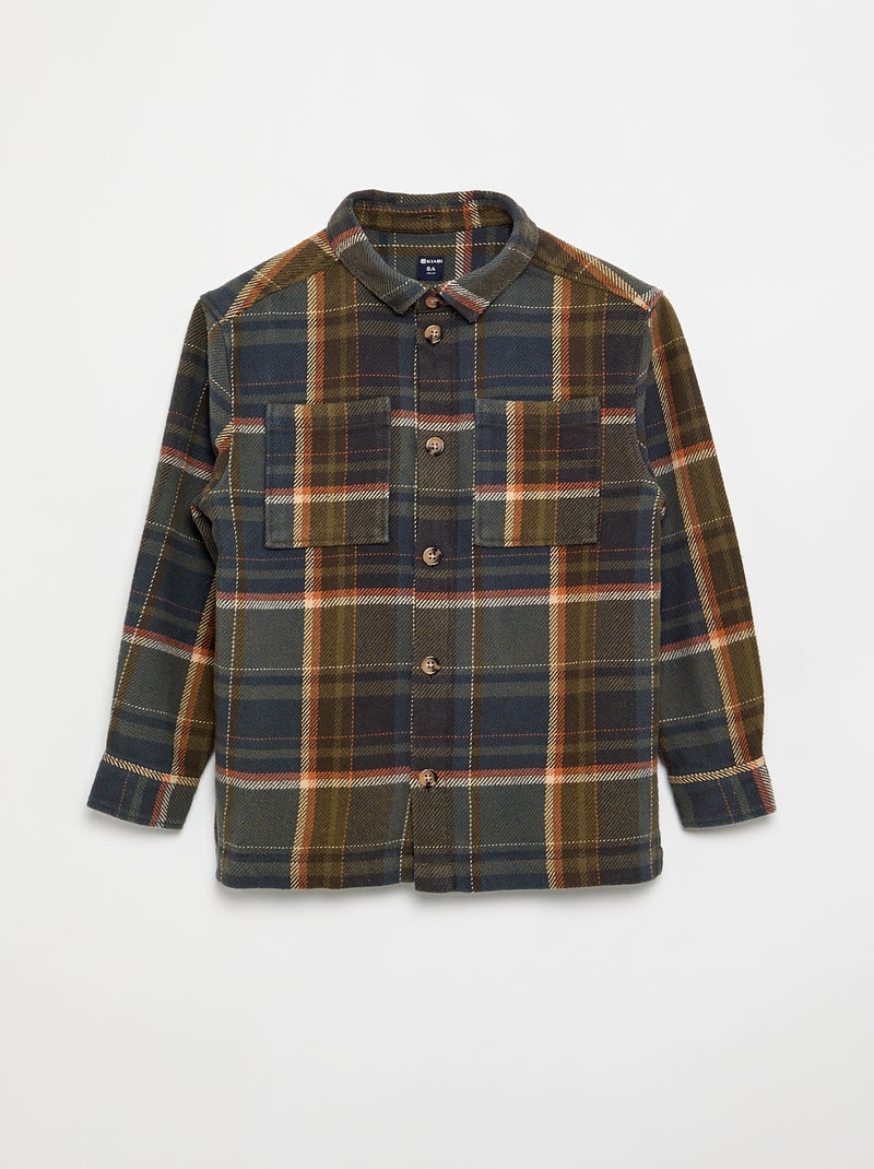 Camisa xadrez de flanela com capuz Caqui - Kiabi