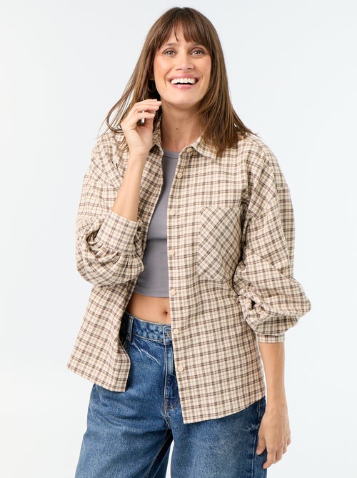 Camisa xadrez de manga comprida - Kiabi