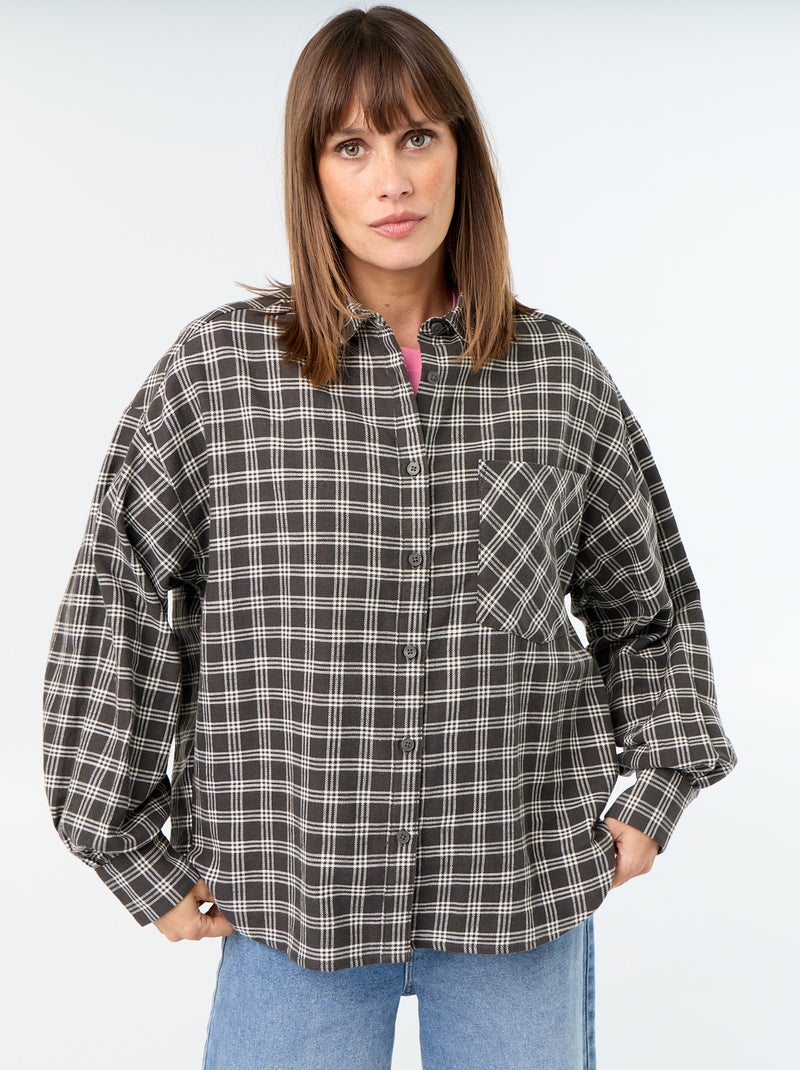 Camisa xadrez de manga comprida Verde - Kiabi