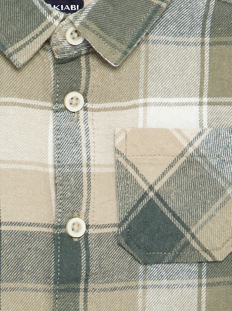 Camisa xadrez de mangas compridas Verde - Kiabi