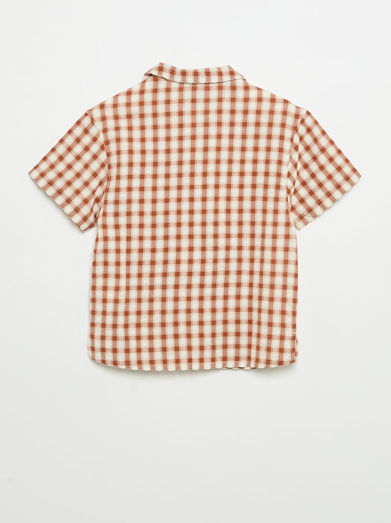 Camisa xadrez e de manga curta Castanho - Kiabi