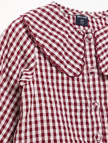 Camisa xadrez em voile de algodão e gola fantasia