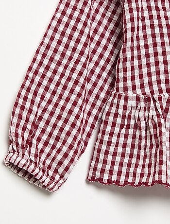 Camisa xadrez em voile de algodão e gola fantasia