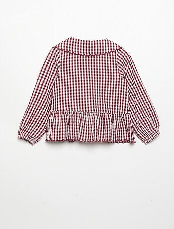 Camisa xadrez em voile de algodão e gola fantasia