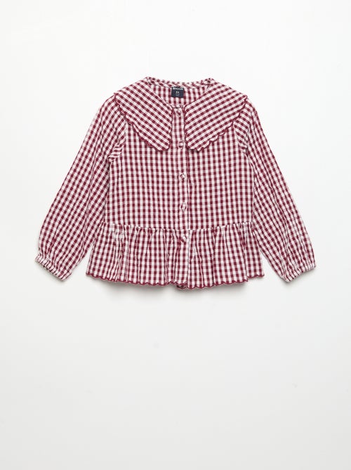 Camisa xadrez em voile de algodão e gola fantasia - Kiabi Camisa xadrez em voile de algodão e gola fantasia - Kiabi
