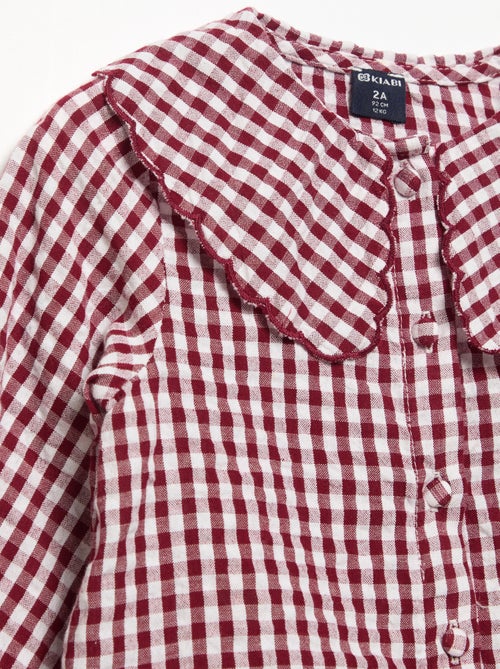Camisa xadrez em voile de algodão e gola fantasia - Kiabi Camisa xadrez em voile de algodão e gola fantasia - Kiabi