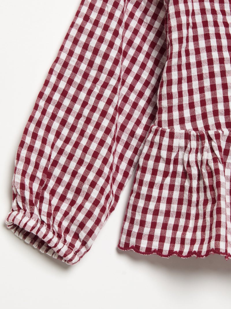 Camisa xadrez em voile de algodão e gola fantasia Bordeaux - Kiabi