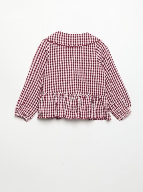 Camisa xadrez em voile de algodão e gola fantasia - Kiabi Camisa xadrez em voile de algodão e gola fantasia - Kiabi