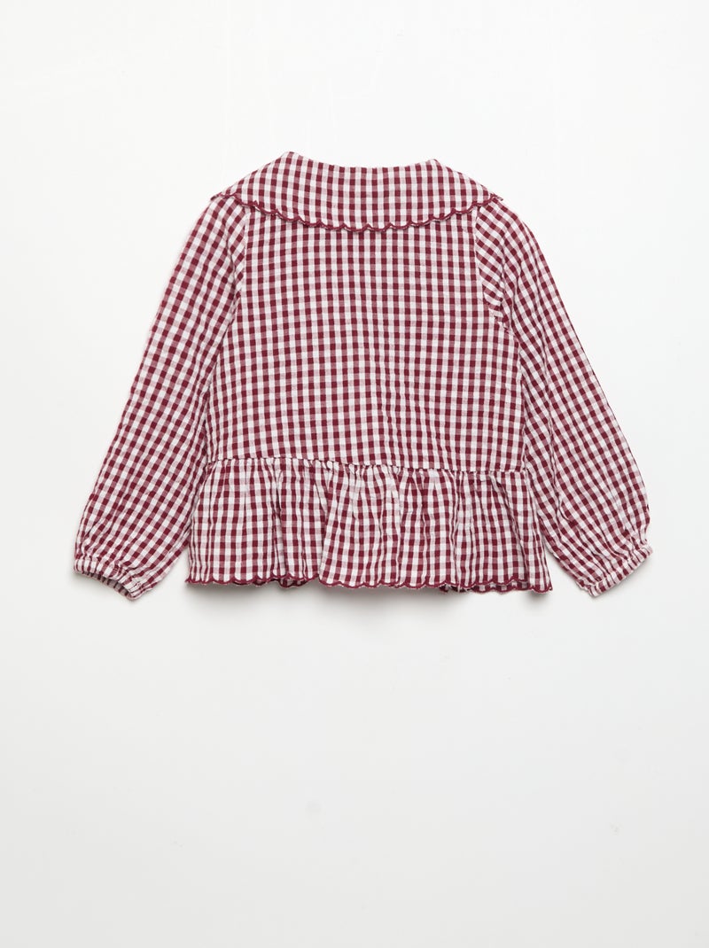Camisa xadrez em voile de algodão e gola fantasia Bordeaux - Kiabi