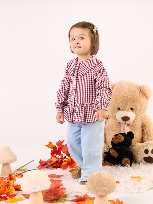 Camisa xadrez em voile de algodão e gola fantasia - Kiabi