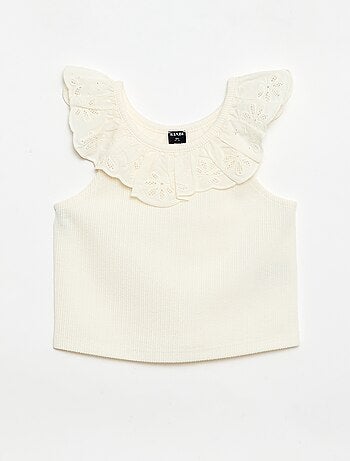 Camiseiro canelado com gola bordada