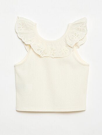 Camiseiro canelado com gola bordada