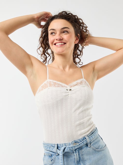 Camiseiro de malha pointelle e renda - Kiabi