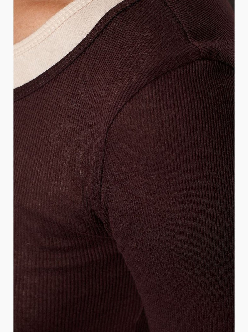 Camiseta algodão botões frente manga comprida justa dilvin Castanho-chocolate - Kiabi