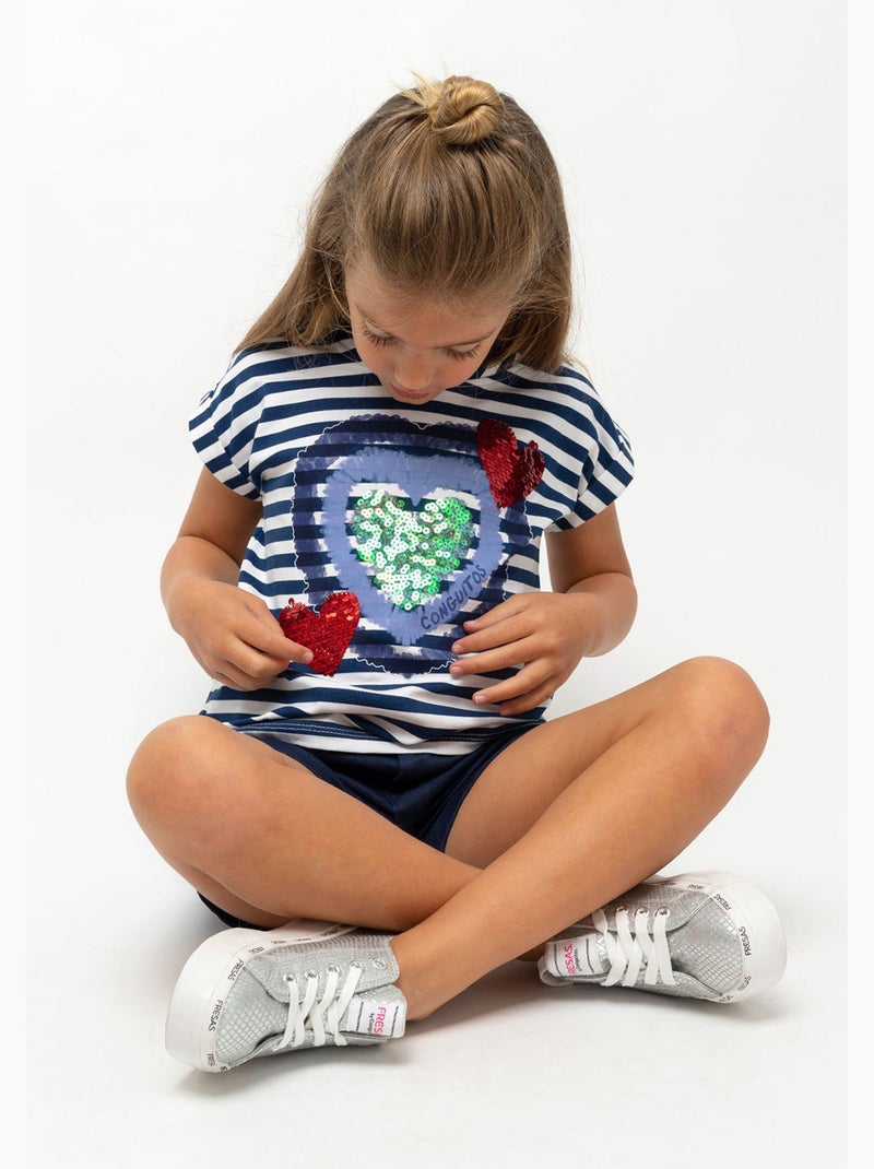 Camiseta conguitos corazones Azul-marinho - Kiabi