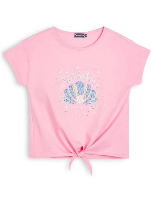 Camiseta conguitos diseño frontal purpurina - Kiabi
