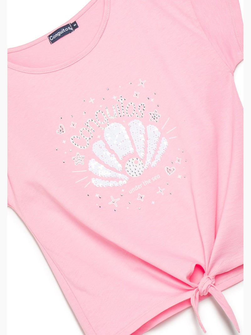 Camiseta conguitos diseño frontal purpurina Rosa - Kiabi