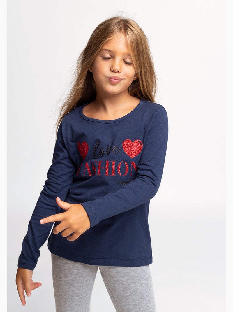 Camiseta conguitos larga Azul-marinho - Kiabi