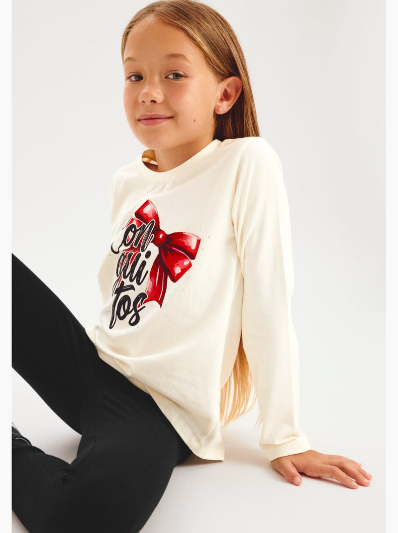 Camiseta conguitos larga estampado Branco - Kiabi