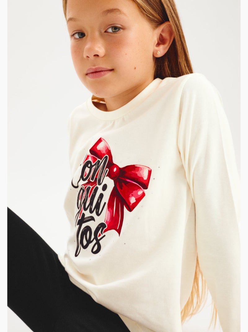 Camiseta conguitos larga estampado Branco - Kiabi