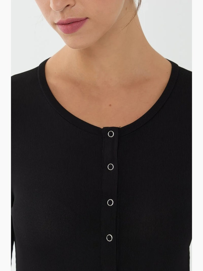 Camiseta de manga comprida com molas hiccup Preto - Kiabi