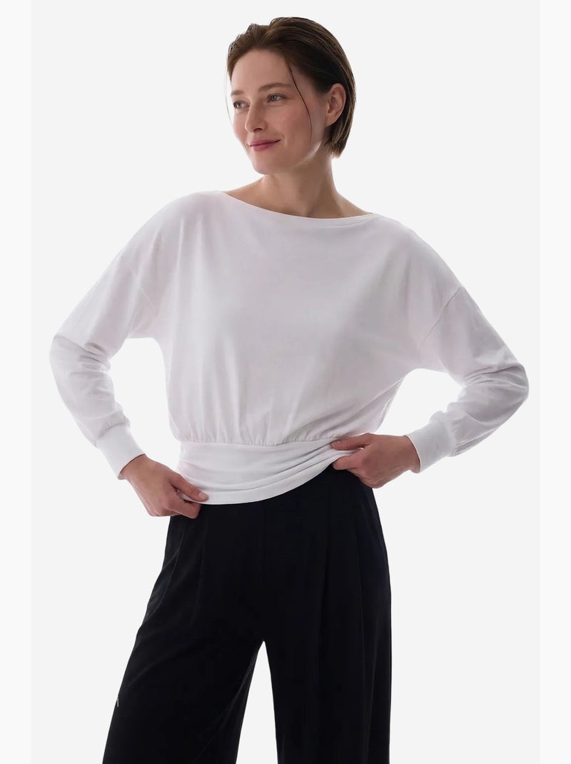 Camiseta de manga comprida decote barco detalhe cintura modal penti Branco - Kiabi