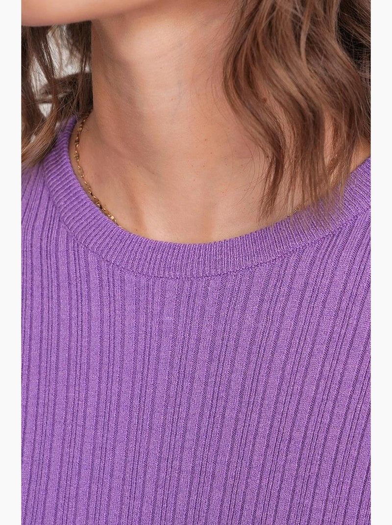 Camiseta de manga comprida texturizada canelada macia ajustada mixray Roxo ameixa - Kiabi
