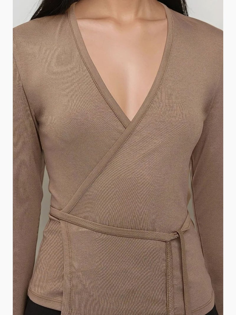Camiseta de manga comprida viscose macia decote v hiccup Toupe - Kiabi