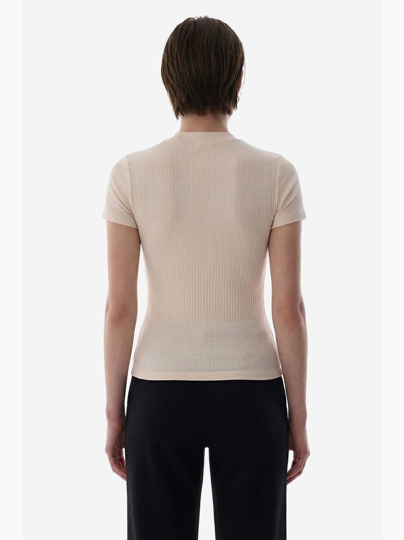 Camiseta de modal gola redonda manga curta penti Creme - Kiabi