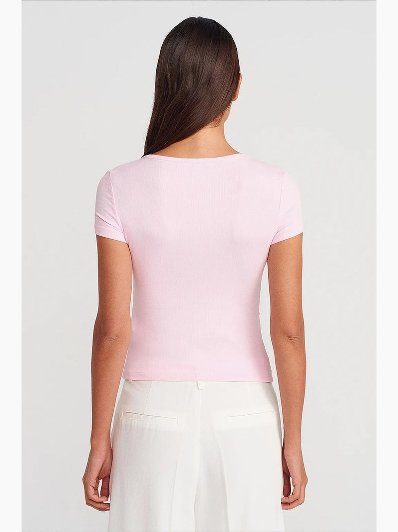 Camiseta decote redondo botões manga comprida justa dilvin Rosa doce - Kiabi