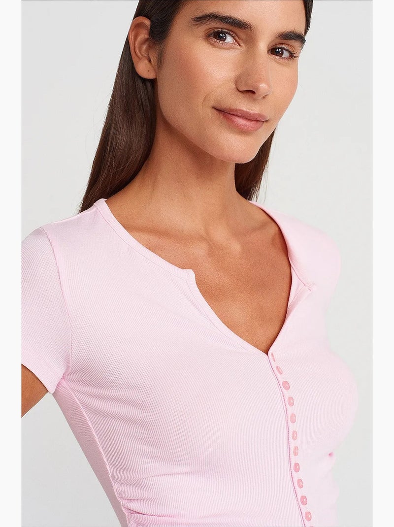 Camiseta decote redondo botões manga comprida justa dilvin Rosa doce - Kiabi