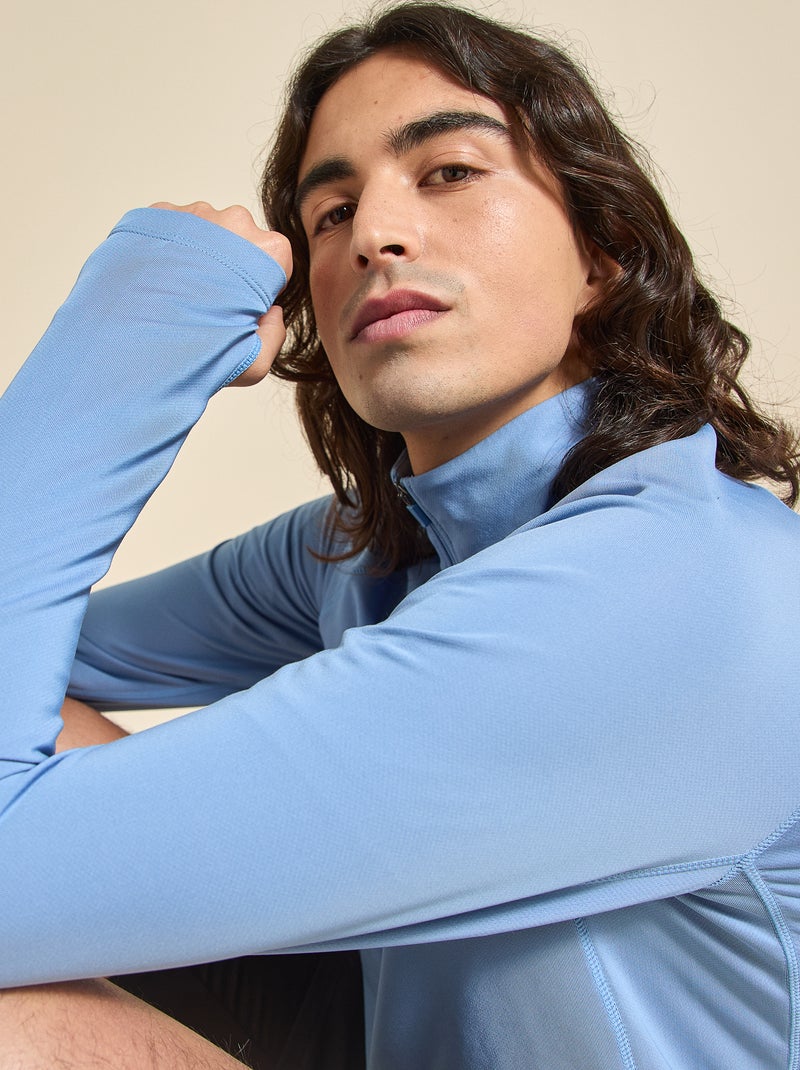 Camiseta desportiva com gola alta com fecho - (ekstract) Azul - Kiabi