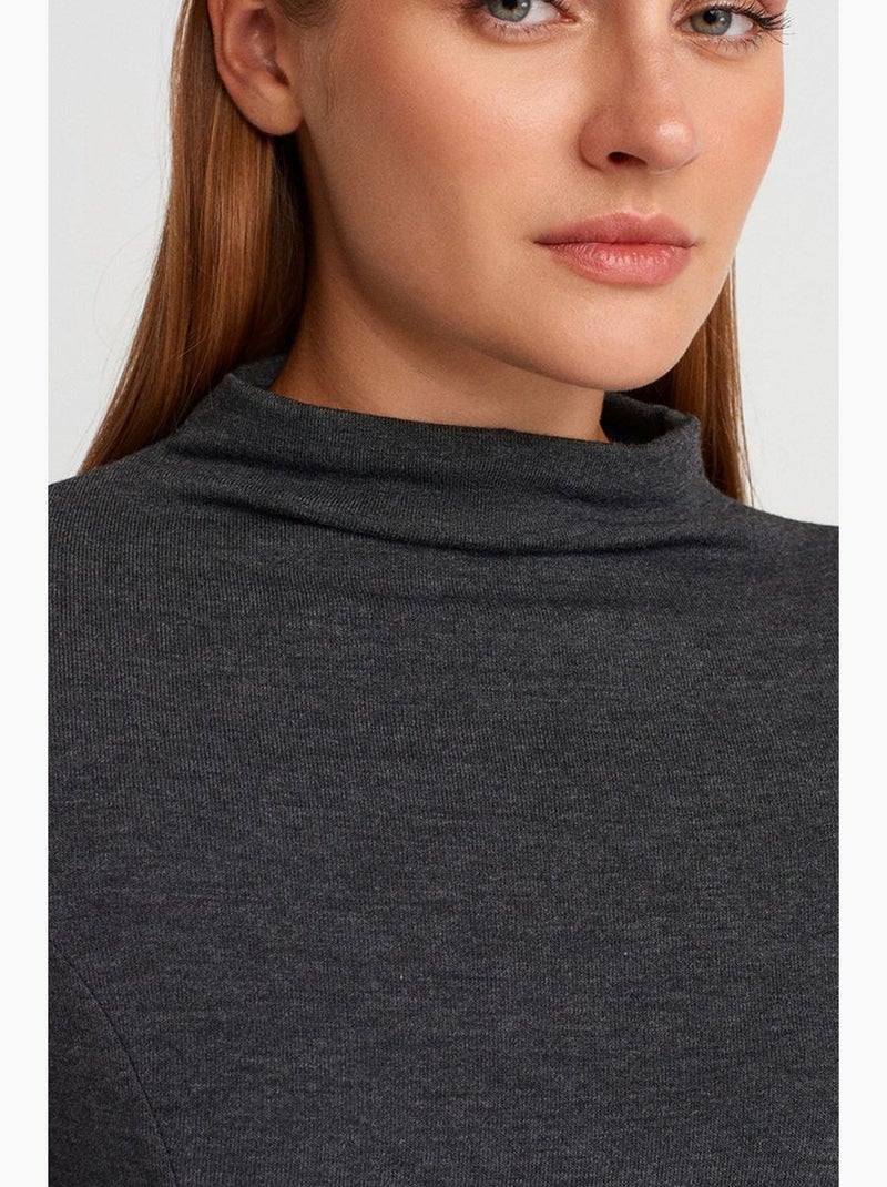 Camiseta gola alta manga comprida peplum justa dilvin Cinza-preto - Kiabi