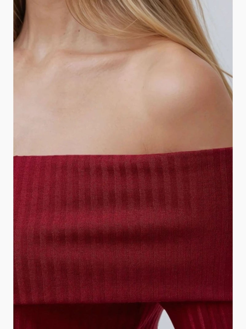 Camiseta gola assimétrica malha texturizada manga comprida hiccup Vermelho bordô - Kiabi