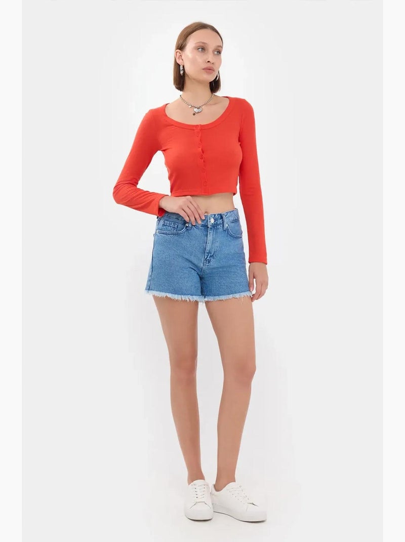 Camiseta gola redonda tecida manga comprida com botões hiccup Vermelho - Kiabi