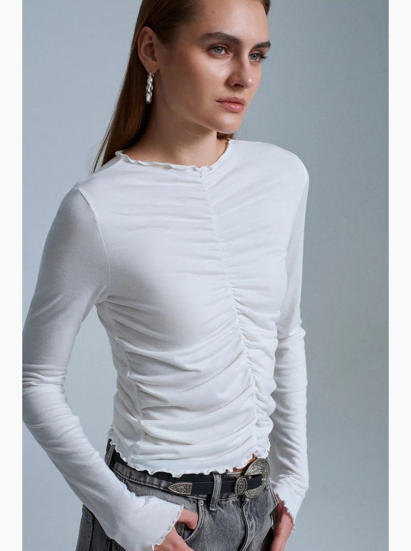 Camiseta jersey manga comprida justa dilvin Branco - Kiabi