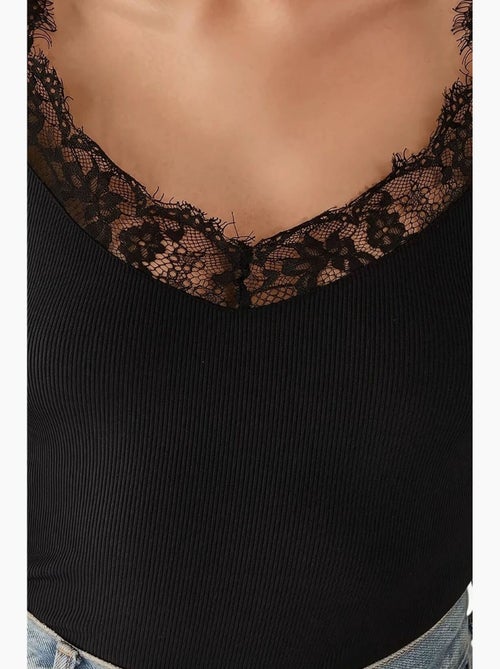 Camiseta justa decote em v de malha com renda manga comprida hiccup - Kiabi