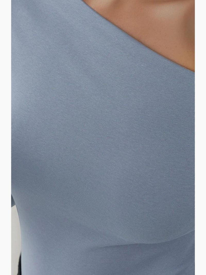 Camiseta justa gola assimétrica manga comprida hiccup Azul-céu - Kiabi