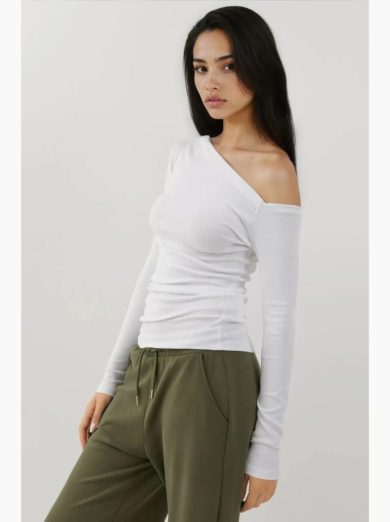 Camiseta justa gola assimétrica manga comprida hiccup Branco - Kiabi