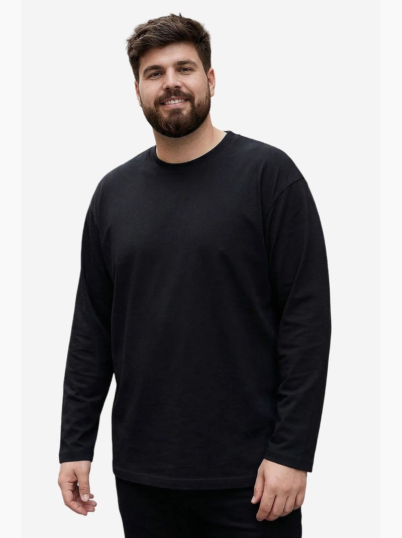 Camiseta manga comprida algodão elastano tommy Preto - Kiabi
