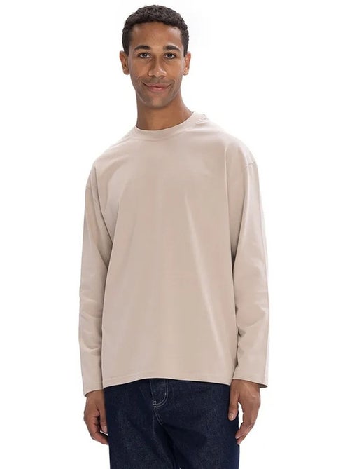 Camiseta masculina de algodão de manga comprida com gola careca giesto - Kiabi Camiseta masculina de algodão de manga comprida com gola careca giesto - Kiabi