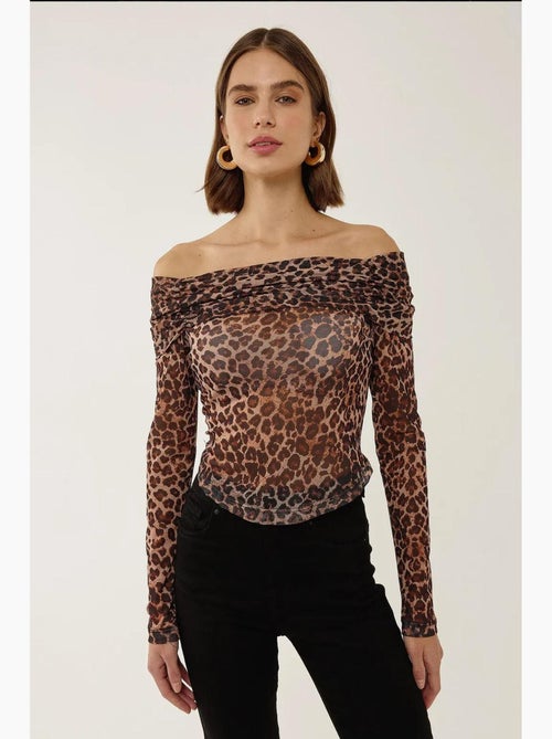 Camiseta ombros descobertos estampada transparente manga comprida hiccup - Kiabi