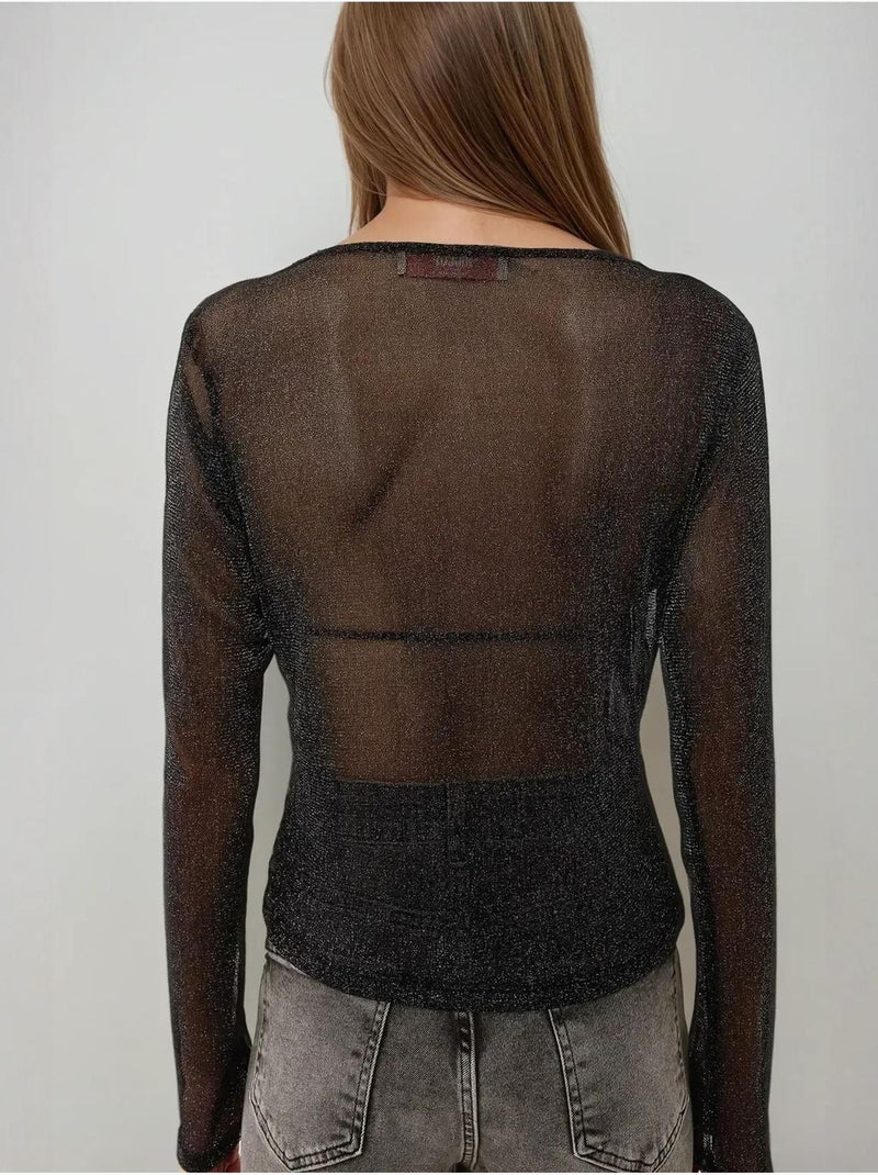 Camiseta transparente com brilho manga comprida hiccup Preto - Kiabi