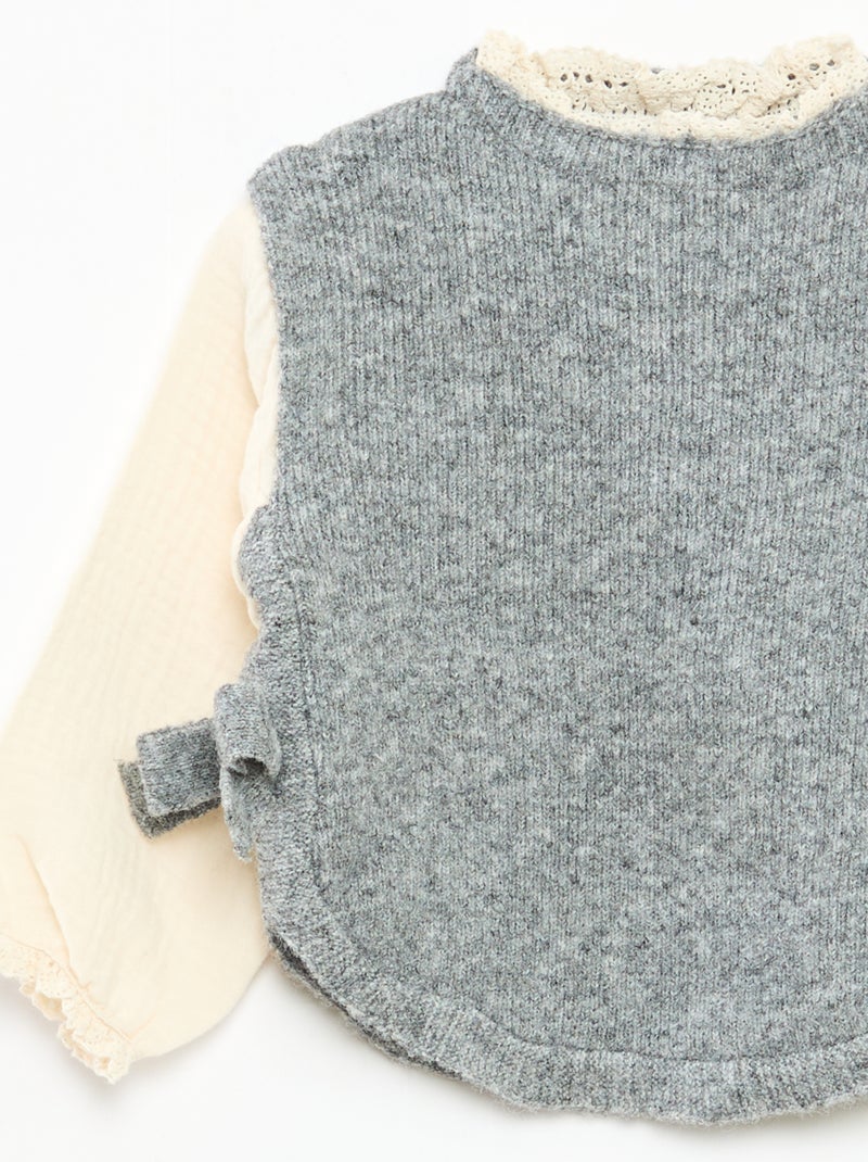 Camisola 2 em 1 com blusa em gaze de algodão Cinza - Kiabi