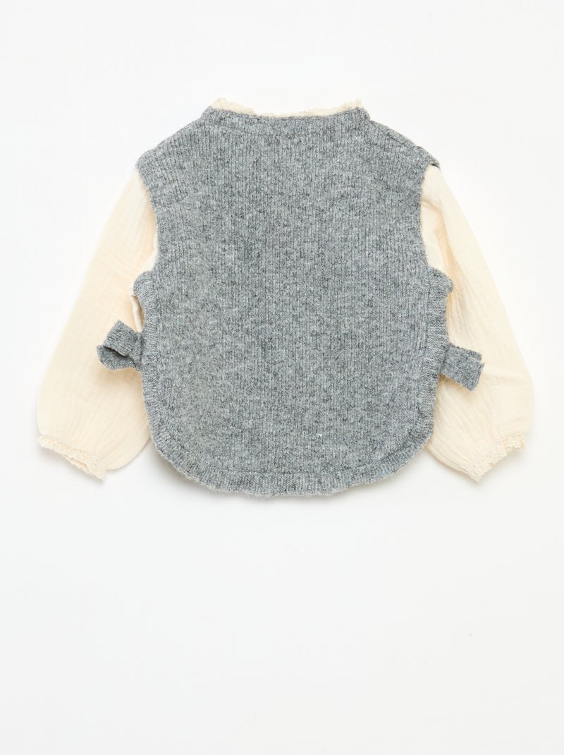 Camisola 2 em 1 com blusa em gaze de algodão Cinza - Kiabi