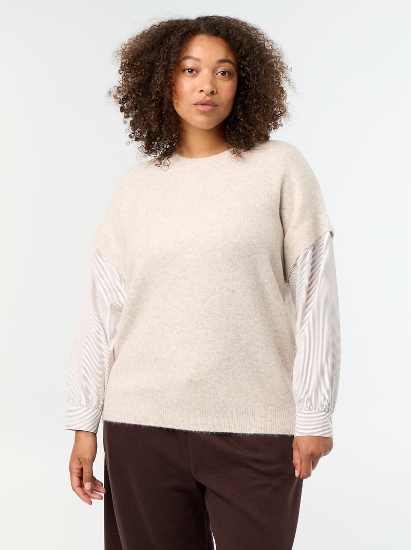 Camisola 2-em-1 com camisa Bege - Kiabi