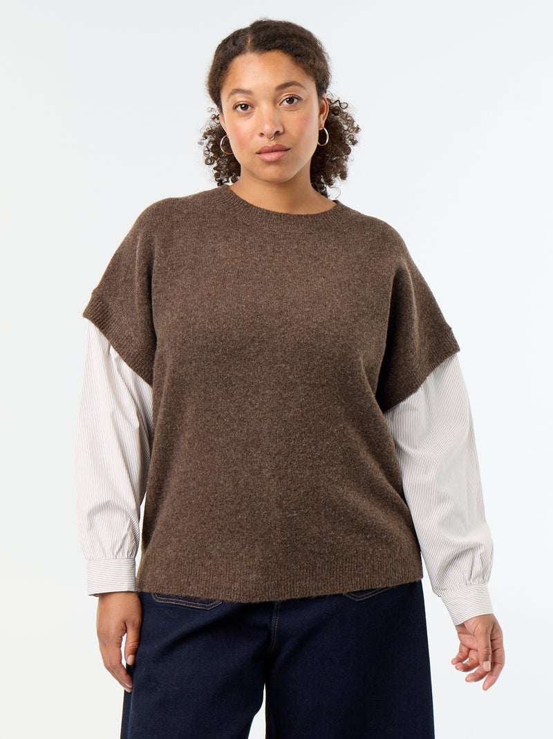 Camisola 2-em-1 com camisa Castanho - Kiabi
