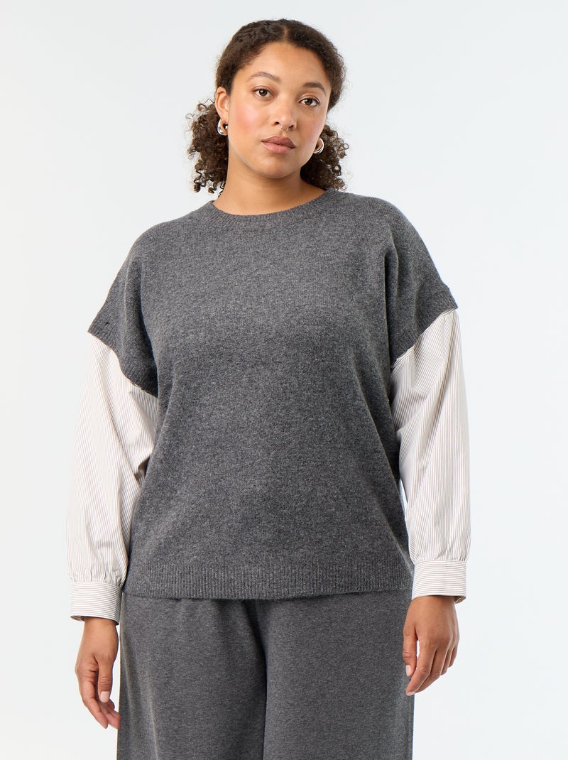 Camisola 2-em-1 com camisa Cinza - Kiabi